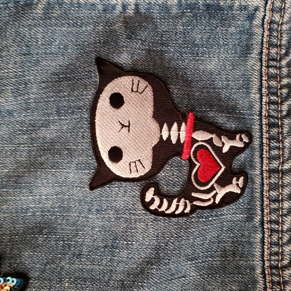 American Eagle Outfitters Denim Trucker Jacket W/Skeletrino Size Medium - Picture 3 of 11